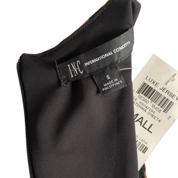 INC Bodycon Dress Size Small Cheetah Print Silhouette Sleeveless Ruched New - Picture 7 of 13